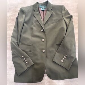 Lauren Ralph Lauren Olive Green Equation Jacket Wool Size 8 Petite Horse Buttons